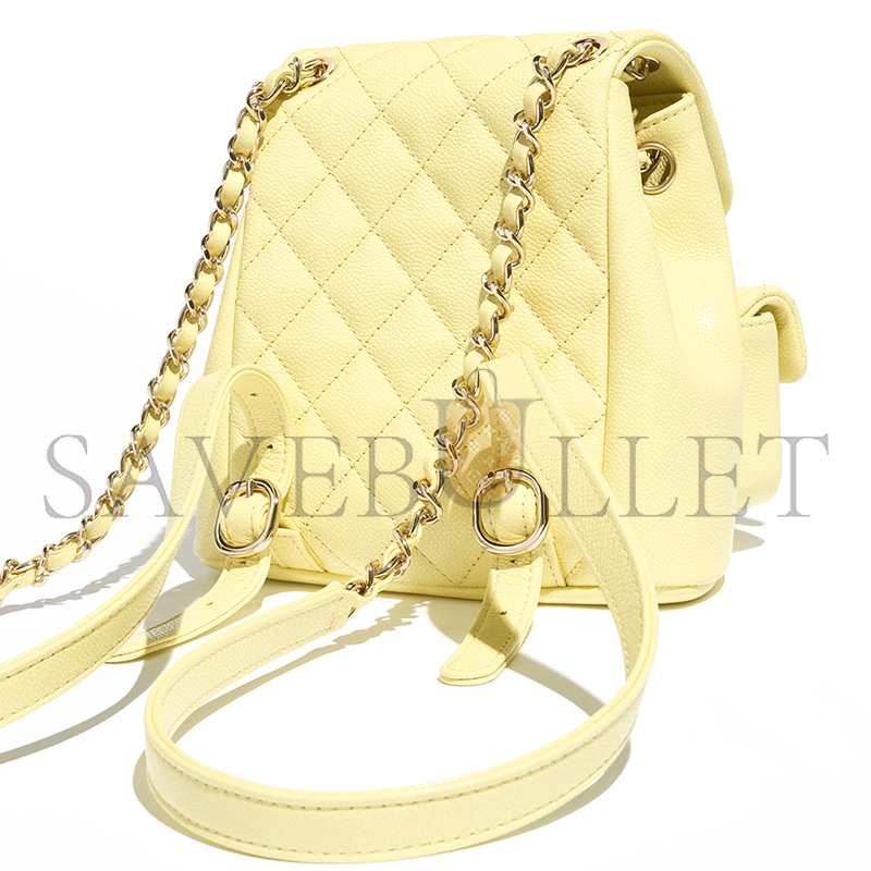 CHANEL SMALL BACKPACK GRAINED CALFSKIN & GOLD-TONE METAL LIGHT YELLOW AS3787 B16985 (17.5*16.5*10cm)